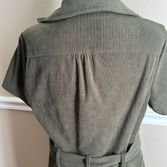 Women's Corduroy Zipper Mini Dress Army Green Size Small - Picture 3 of 5
